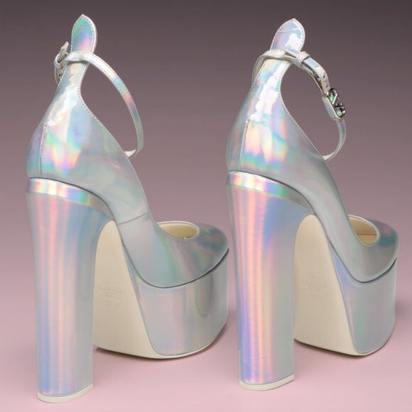 Valentino Tan-Go 155 Silver Iridescent Platform Pumps - Picture 3 of 12